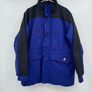 Carhartt Jacket Men XL Blue C48 Full Zip Button Up Outdoor Hooded Nylon Rain